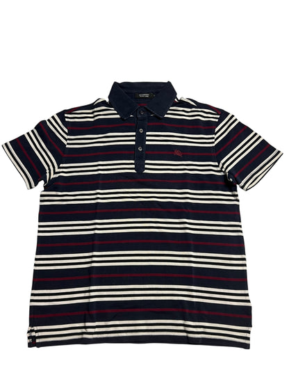 Burberry Polo Shirt | M von ZAZA resell: Marineblau mit weißen und roten Streifen, marineblauer Kragen, kleines rotes Brustlogo. Zustand 9 (ausgezeichnet); Labelgröße 3 - bequeme Passform.