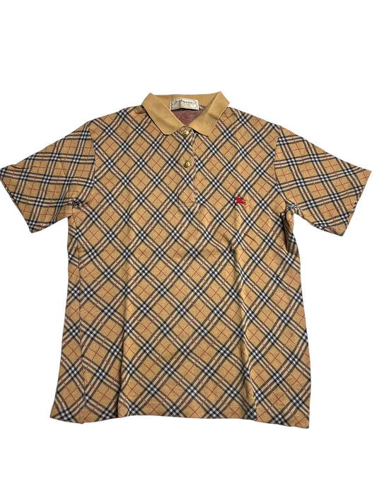 Burberry Polo Shirt | M von ZAZA resell: Kurzarm, Kragen, tan-schwarz-rot kariert, drei Knöpfe, rotes Logo auf der Brust, Zustand 9,5/10. Maße in cm auf Anfrage.