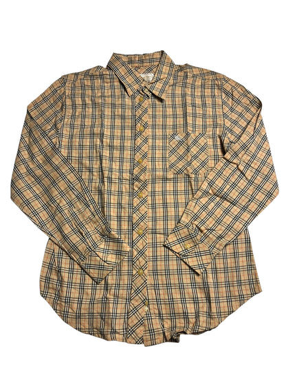 Burberry Hemd | M von ZAZA resell: Langarm, Knopfleiste, beige-schwarz-blau kariert, eine Brusttasche und Kragen. Zustand 9/10. Flach auf weißem Hintergrund fotografiert. Maße in cm auf Anfrage erhältlich.